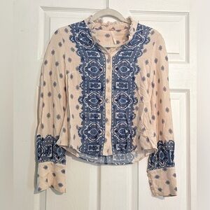 Free People Wishing Well Button Up Border Print Shirt Size XS
